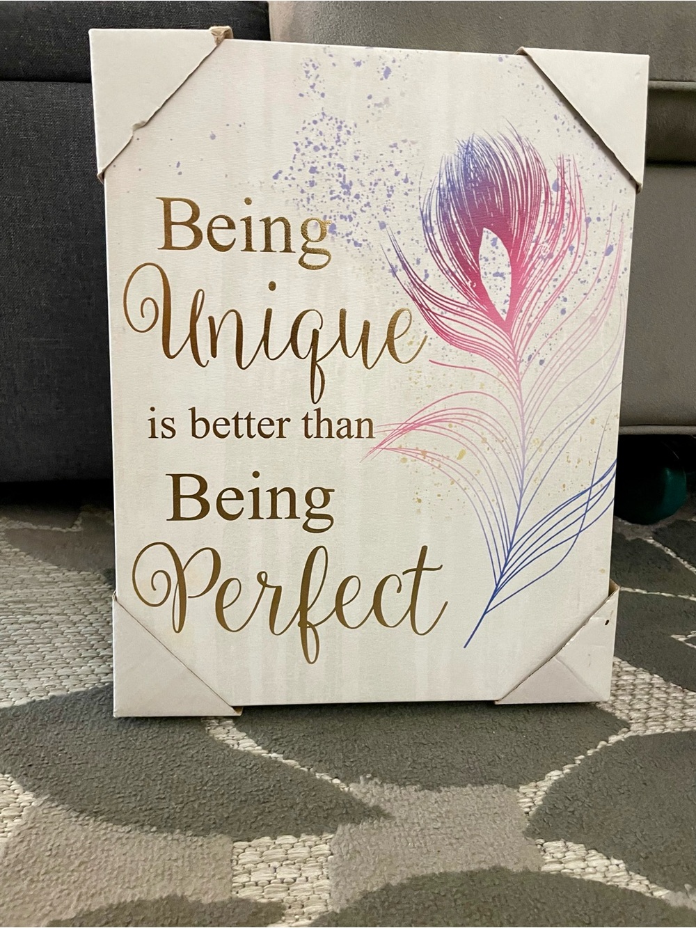Inspirational 'Being Unique is better than Being Perfect' Wall Art - Pink & Gold